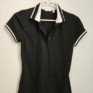 Lady Hagen Golf Shirt XS Collard Button Down Cap Sleeve Black White